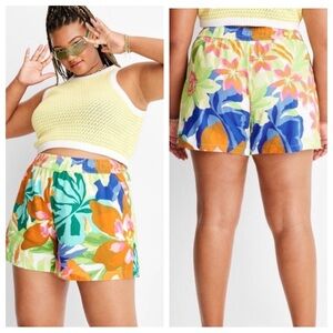 FUTURE COLLECTIVE Alani Noelle Target Women's‎ Floral Linen Blend Shorts Size 1X
